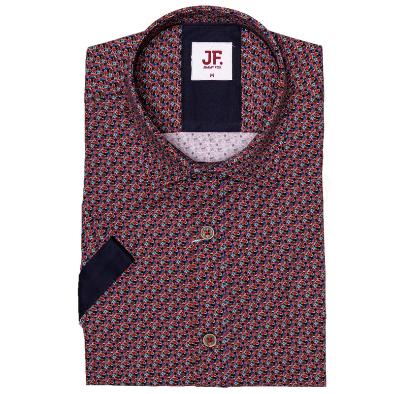 Jimmy Fox Mens Red Short Sleeve Printed Shirt JF - 566