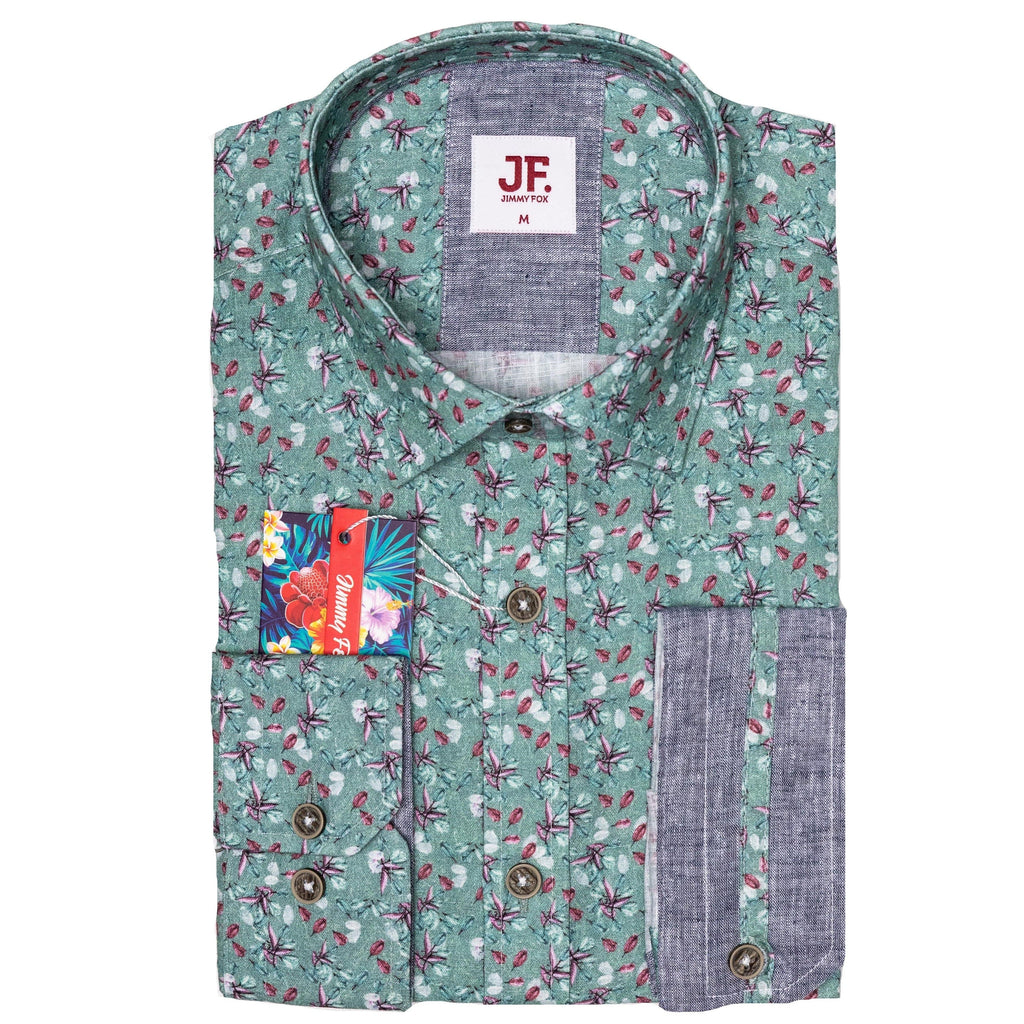 Jimmy Fox Mens Green Long Sleeve Printed Shirt JF - 501