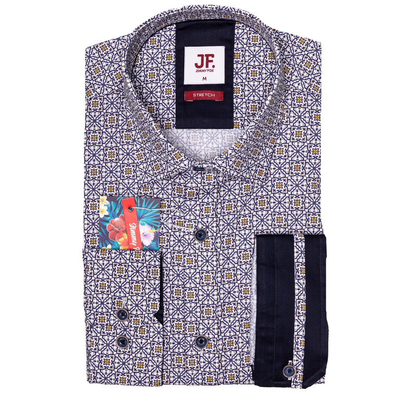 Jimmy Fox Mens Navy/ Gold Long Sleeve Printed Shirt JF - 538